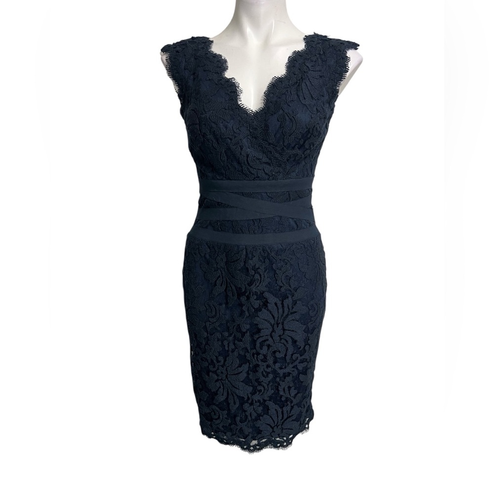 Tadashi Shoji Midnight Blue Lace Dress Sz 2 pencil bodycon cocktail formal